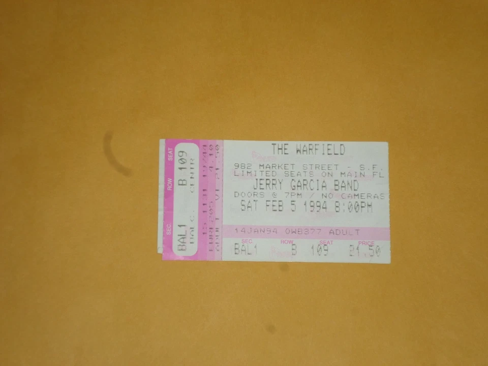 Jerry Garcia Band-Grateful Dead boleto de concierto 1994-San Francisco, CA Foto 1 de 1