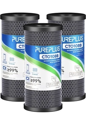 PUREPLUS 5 Micron 10" x 4.5" Whole House CTO Coconut Shell 3 Pack - Image 1 of 4