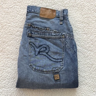 Pantalones de mezclilla desgastados vintage Y2K Rocawear azules para hombre 33x32 pierna ancha hip hop Foto 1 de 4