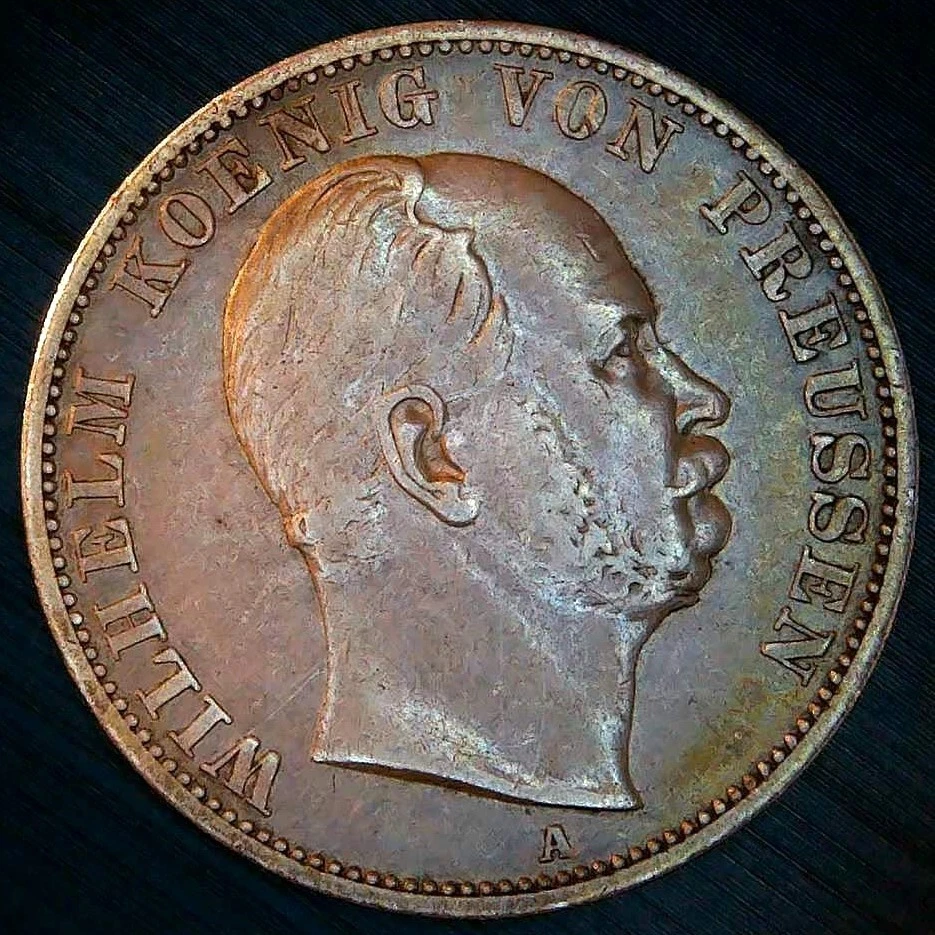 1867-A  AU 90% Silver Vereinsthaler Thaler Taler German States Prussia Wilhelm - Image 1 of 2