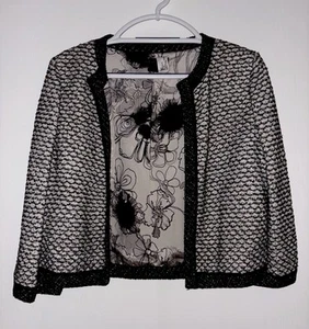 St. John Couture Blazer 10 Black White Shimmer Open Couture Jacket Stunning - Picture 1 of 12