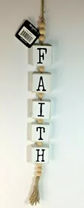FAITH Distressed Wooden Blocks and Bead Tassel Home Decor pd Home & Garden Jute - Picture 1 of 6