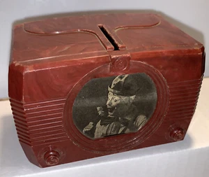 Emerson Television Coin Bank Brown Marbled Plastic Elephant Logo On Back 1950s - Picture 1 of 18