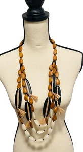 NWT Chico’s Wood Bead Multistrand Necklace brown, black, cream/off-white - Picture 1 of 10