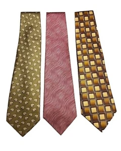 Bijoux Turner 100% Silk Neck Tie Lot of 3 Green, Pink Brown/Cream Hand Made - Picture 1 of 14