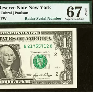 Billete de 1 dólar de la Reserva Federal 2006 PMG 67EPQ - número de serie de radar 21755712 - Imagen 1 de 3