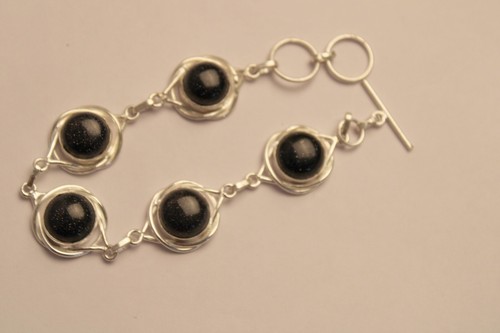 VALENTINO Bracciale Regolabile Pietra Preziosa Onice Nero Fatto a Mano Argento Sterling 925