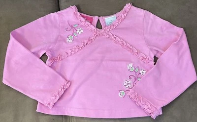 GIRLS SZ 5 PINK TOP EMBROIDERED FLOWERS PINK SUPER CUTE! - Image 1 of 3