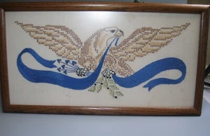 Águila punto de cruz punto de aguja enmarcada vintage 19x10 - Imagen 1 de 9