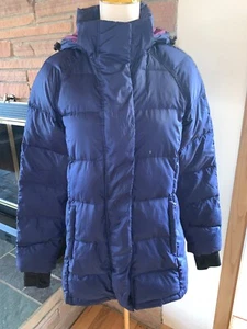 ATHLETA Downtown Down Puffer Jacket Parka Women’s Navy Coat Hooded Small - Picture 1 of 10