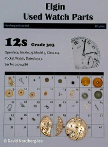 Elgin gebrauchte Uhrenteile, 12 / 12er, Grade 303, Model 3, Class 114, SerNr 25774186  - Bild 1 von 1