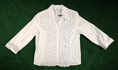 Ravel 3/4 袖白色荷叶边衬衫上衣女式 XL 码棉混纺新品 — 第 1/4 张图片