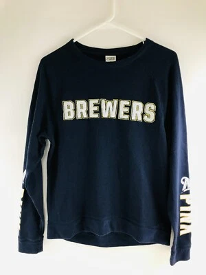 Suéter masculino rosa Victoria's Secret tamanho XS azul marinho manga longa BREWERS - Imagem 1 de 4