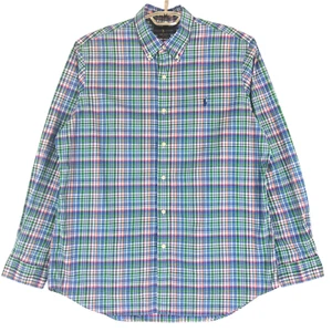 Camisa Ralph Lauren Para Hombre XL Calce Clásico Azul Verde Rosa Algodón A Cuadros Manga Larga - Imagen 1 de 7