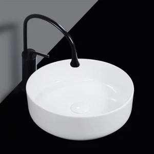 WinZo modernes rundes Badezimmer Gefäß Waschbecken mit dünnem Rand Porzellan weiß - Bild 1 von 6