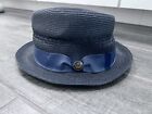 Goorin Bros Straw Fedora Hat Navy and Brass Castle Pin Size Small