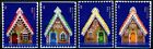 GINGERBREAD HOUSES Set of 4 Mint REMOUNTED Singles Scott's 4817 4818 4819 & 4820