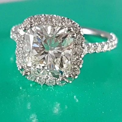 1.90 Ct Cushion U-Pave Diamond Ring Halo Engagement Ring GIA G,VS1 18K Natural  - Image 1 of 4