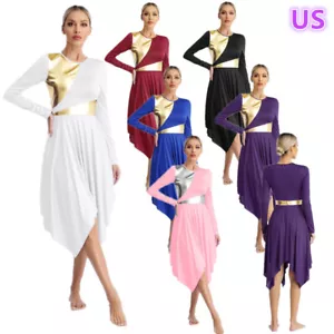 Women Liturgical Praise Dance Dress Metallic Color Block Worship Tunic AU - Picture 1 of 50