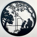 Silhouette Wall Art Fishing Father & Son Black Metal Home Garden Decor Dads Gift