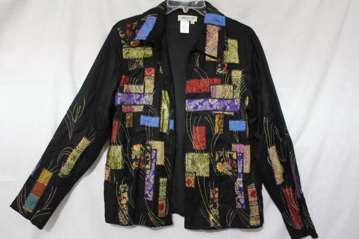 COLDWATER CREEK Black & Multi-Colored PATCHWORK Womens Blazer Size M (B69) - Imagem 1 de 1
