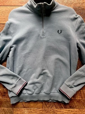 FRED PERRY Classic Quarter Zip Pullover, Light Riveria Blue Medium (Portugal) - Image 1 of 4