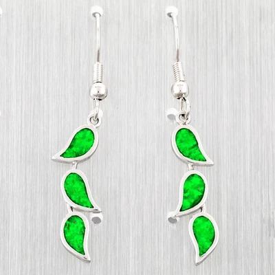 3 Pendientes colgantes colgantes de plata ópalo de fuego verde kiwi con forma de hoja natural Foto 1 de 4