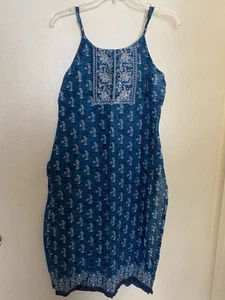 Here & Now Damen Strand Cover Up S Small blau mit weißem Print Boho Stickerei - Bild 1 von 12
