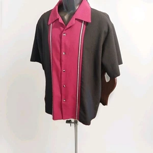 Camisa de Bowling IZ IT U Negra/Roja Borgoña Rayas Rockabilly De Colección Hecha en EE. UU. - Imagen 1 de 4