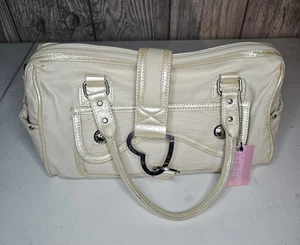 Borsa a tracolla vintage XOXO borsetta tela crema/abbronzatura come chiusura a cuore Y2K NOS leggi - Foto 1 di 18