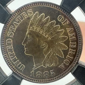 1885 Indian Oak Wreath Cent 1C - NGC MS PF 63 BN Vault Box - Picture 1 of 4