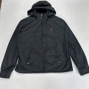 Vintage POLO RALPH LAUREN Jacket Mens Large Black Fleece Lined Windbreaker - Picture 1 of 11