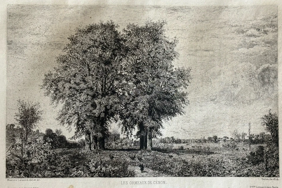 Maxime Lalanne Gravure Eau Forte Etching paysage arbre les ormeaux de cénon 1874 - Photo 1/4