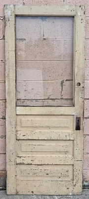 Puerta de entrada de madera maciza antigua vintage 32x79" ventana única vidrio ondulado Foto 1 de 4