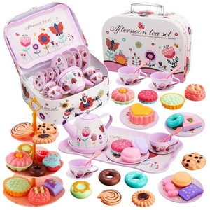 46PCS Tea Set for Little Girls, Princess Tea Time Pretend Kitchen Toy with Bi... - Picture 1 of 6