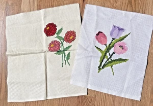 Punto de Cruz Terminado Acabado Tulipanes Zinnias Decoración o para Hágalo Usted Mismo Juego de 2 piezas - Imagen 1 de 5