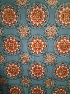 1 Yd ROBERT KAUFMAN Terracina Krismarx Art, Aqua/Gold Medallions for Quilting - Picture 1 of 5