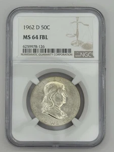1962 D Silver Franklin Half Dollar NGC MS64 FBL - Picture 1 of 2