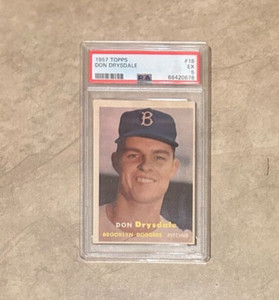 1957 Topps Don Drysdale RC Rookie #18 Los Angeles Dodgers Graded PSA 5 EX