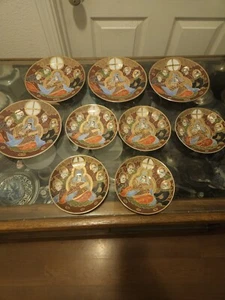 Satsuma Japanese Moriage Lot Of 9!Gold Leaf, Goddess Kanna&4 Immortals Vintage  - Picture 1 of 10