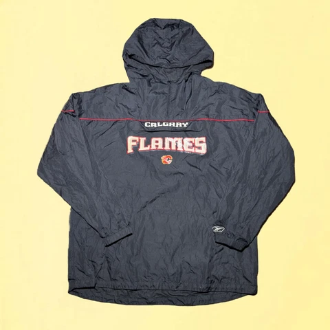 Vintage 1990s Reebok CCM NHL Calgary Flames Anorak Windbreaker Jacket Size XL Cover
