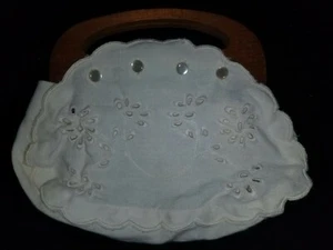 Cartera de tela beige con mango de madera vintage para mujer 8"" x 9 - Imagen 1 de 7
