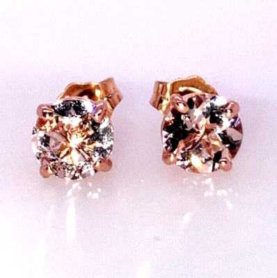 Natural Round Cut Peach Morganite Stud Earrings 14k Rose Gold 2.06Ct - Image 1 of 4