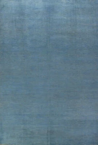 Tappeto moderno classico Gabbeh in lana blu tinta unita - bellezza senza tempo 9' 9" x 6' 10" - Foto 1 di 18