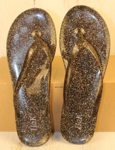 H2k Women's Black Glitter Casual Flat Thong Flip Flops Sandals Sassy Size 10 - Picture 1 of 10