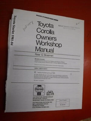 1985 TOYOTA COROLLA HAYNES REPAIR MANUAL WORKSHOP SERVICE - Imagem 1 de 4