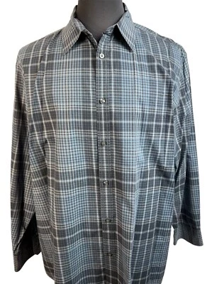 Camisa de vestir de manga larga de algodón para hombre Alfani talla XXL azul a cuadros Foto 1 de 4