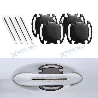 Reflective White Carbon Fiber Style Car Door Handle Bowl Strip Decals Universal - Image 1 of 4