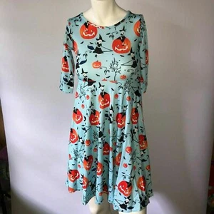 Funny Co Blue Halloween Fit & Flare Dress Pumpkins Witches Girls Size XL - Picture 1 of 4