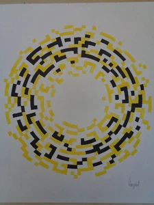 OP-Art Grafik Zeichnung, Geometr. Komposition, YELLOW-STEREAM1 Burgschat - Bild 1 von 3